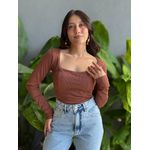 Cropped Anahi Manga Longa MARROM