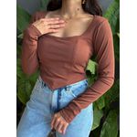 Cropped Anahi Manga Longa MARROM