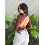 Body Elisa Manga Longa Decote nas costas MARROM CHOCOLATE