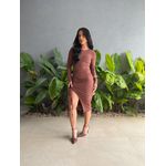 Vestido Midi Kauany Manga Longa em Malha Ribana MARROM