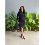 Vestido Midi Kauany Manga Longa em Malha Ribana PRETO