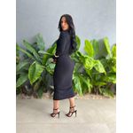 Vestido Midi Kauany Manga Longa em Malha Ribana PRETO