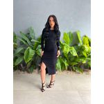 Vestido Midi Kauany Manga Longa em Malha Ribana PRETO