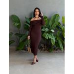 Vestido Midi Ombro a Ombro em Malha Ribana MARROM
