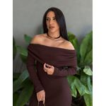 Vestido Midi Ombro a Ombro em Malha Ribana MARROM
