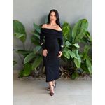 Vestido Midi Ombro a Ombro em Malha Ribana PRETO