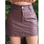 Shorts Saia Vick em Couro Fake MARROM CHOCOLATE
