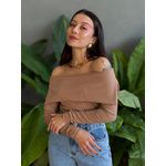 Blusa Amelie Manga Longa Decote Ombro a Ombro BEGE