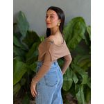 Blusa Amelie Manga Longa Decote Ombro a Ombro BEGE
