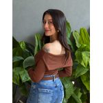 Blusa Amelie Manga Longa Decote Ombro a Ombro MARROM
