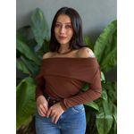 Blusa Amelie Manga Longa Decote Ombro a Ombro MARROM