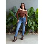 Blusa Amelie Manga Longa Decote Ombro a Ombro MARROM