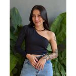 Cropped Laura Nula Manga em Poliamida PRETO