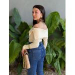 Blusa Amelie Manga Longa Decote Ombro a Ombro CREME