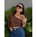 Cropped Laura Nula Manga em Poliamida MARROM