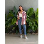 Jaqueta Xadrez Alongada BRANCO COM ROSA