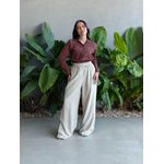 Calça Pantalona Leila com Elástico no cós CREME