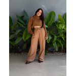 Calça Pantalona Leila com Elástico no cós BEGE ESCURO