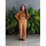 Calça Pantalona Leila com Elástico no cós BEGE ESCURO