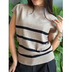 Blusa Marina Em Tricot Listrado BEGE COM PRETO