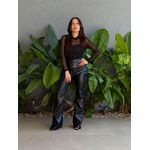 Calça Flare em Couro Fake detalhes em Ilhós PRETO