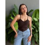 Cropped Renata Alças Finas em Bengaline MARROM