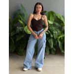 Cropped Renata Alças Finas em Bengaline MARROM