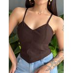 Cropped Renata Alças Finas em Bengaline MARROM