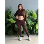 Cropped Manga Longa em Malha Ribana MARROM