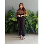 Tricot Manga Longa Animal Print MARROM CLARO COM PRETO