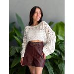Shorts Carline Couro Fake com Cinto VERMELHO ESCURO