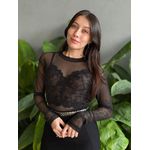 Body Lurex em Tule Manga Longa PRETO