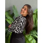 Tricot Manga Longa Animal Print PRETO E BRANCO