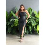 Vestido Midi em Couro Fake Drapeado PRETO
