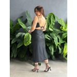 Vestido Midi em Couro Fake Drapeado PRETO