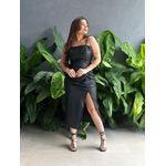 Vestido Midi em Couro Fake Drapeado PRETO