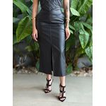 Saia Midi Jane em Couro Fake PRETO