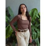Body Serena Manga Longa Decote Quadrado MARROM
