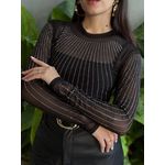 Body em Tule com Aplicações em Strass PRETO