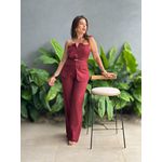 Conjunto Elora Calça Pantalona e Blusa Sem Alças em Alfaiataria MARSALA