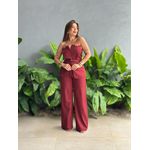 Conjunto Elora Calça Pantalona e Blusa Sem Alças em Alfaiataria MARSALA