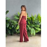 Conjunto Elora Calça Pantalona e Blusa Sem Alças em Alfaiataria MARSALA