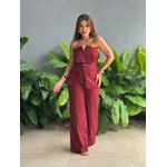 Conjunto Elora Calça Pantalona e Blusa Sem Alças em Alfaiataria MARSALA