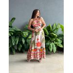 Vestido Longo Rafaela ESTAMPADO BEGE COM LARANJA