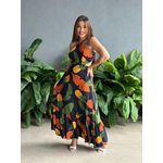 Vestido Longo Rafaela ESTAMPADO PRETO COM LARANJA