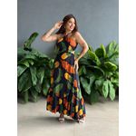 Vestido Longo Rafaela ESTAMPADO PRETO COM LARANJA