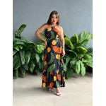 Vestido Longo Rafaela ESTAMPADO PRETO COM LARANJA