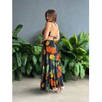 Vestido Longo Rafaela ESTAMPADO PRETO COM LARANJA
