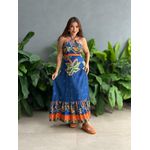 Vestido Longo Rafaela ESTAMPADO AZUL E LARANJA