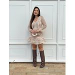 Vestido Antonela Manga Longa Rendado com Franjas BEGE